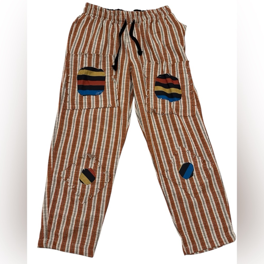 3W Women’s Striped Cotton Blend Boho  Patchwork Pants -‎ Size Small